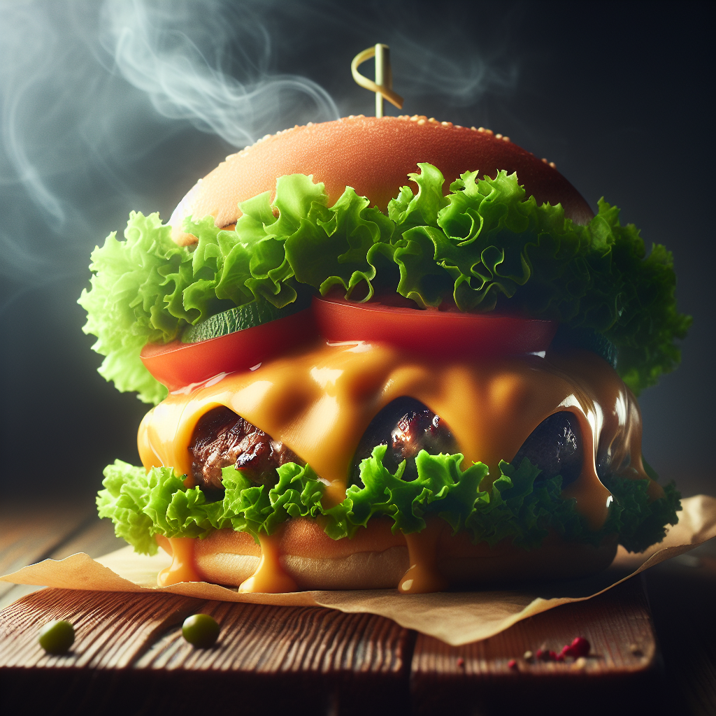 Juicy cheeseburger with lettuce, tomato, and cheese